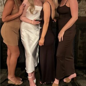 Zara Brown Spaghetti Strap Scoop Back Slimming Midi Dress